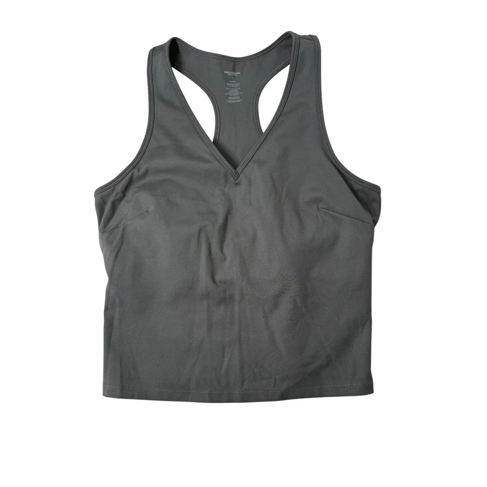 Girlfriend Collective Deep V-Neck Sleeveless Full Length Sports Bra Large Gray
